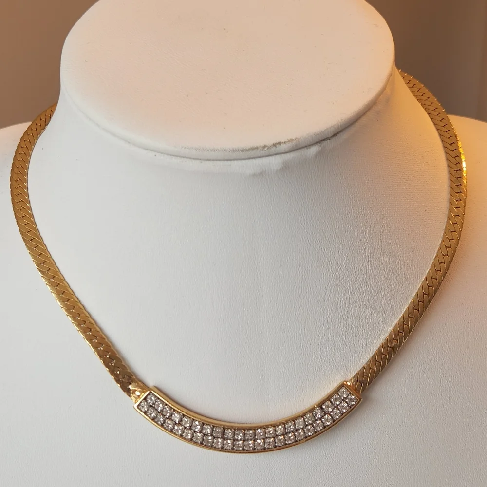 Vintage S.A.L. Gold Tone Necklace Swarovski Crystals SAL Signed